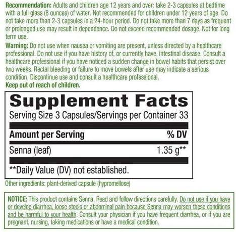 Nature's Way Senna Leaves 1350mg, 100 Vegan Capsules