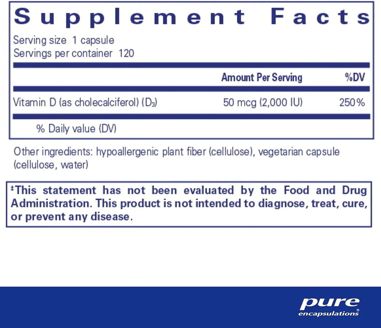 Pure Encapsulations Vitamin D3 (Vegan) 2,000 IU, 120 Capsules