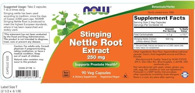 Now Foods Nettle Root Extract Stinging 250 mg 90 Vcaps