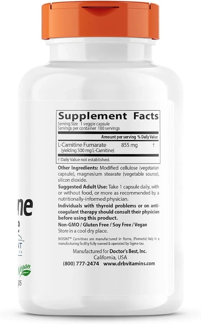Doctor's Best - L-Carnitine Fumarate with Biosint Carnitines 855mg, 180 Capsules