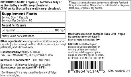 Klaire Labs L-Theanine 100mg, 60 Capsules