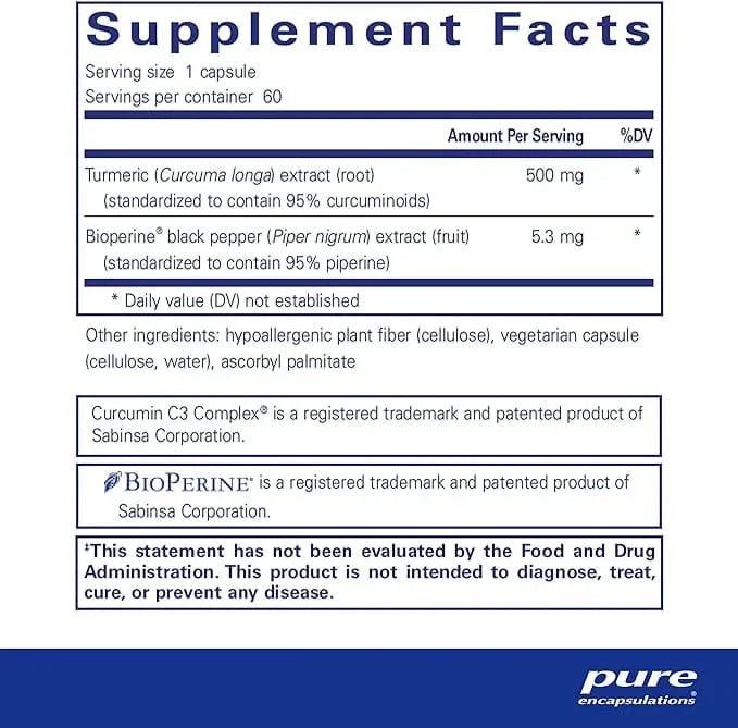 Pure Encapsulations Curcumin 500 with Bioperine 60 Veg Caps