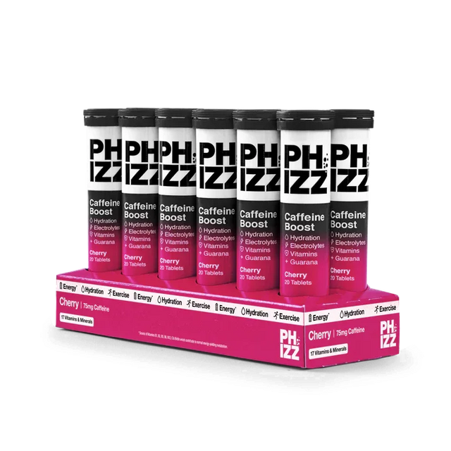 Phizz Cherry + Caffeine Boost 3-in-1 Hydration, Electrolytes and Vitamins Effervescent 12x20 Tabs Cherry