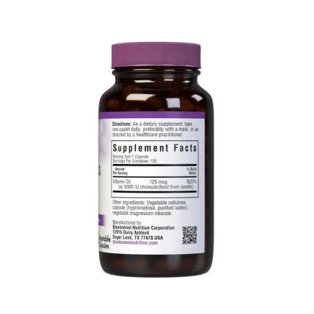 Bluebonnet Vitamin D3 5,000iu 120 Vegetable Capsule
