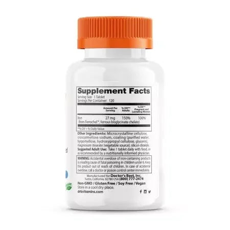 Doctor's Best High Absorption Iron with Ferrochel 27mg 120 Tablets