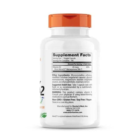 Doctor's Best Natural Vitamin K2 MK7 with MenaQ7 45 mcg Veggie Capsules