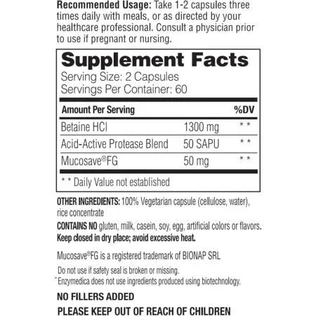 Enzymedica Betaine HCI 600mg Capsules