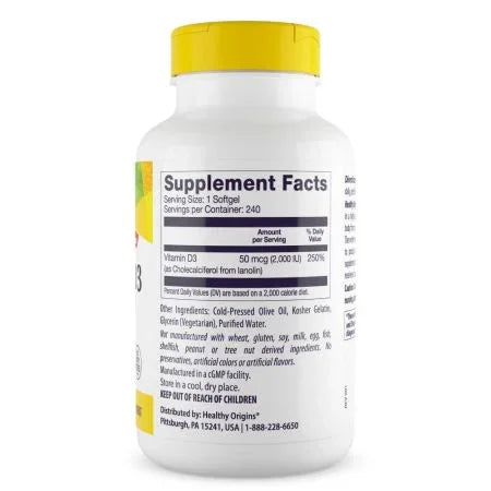 Healthy Origins Vitamin D3 2,000iu Softgels