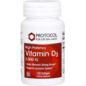 High Potency Vitamin D3 5000 IU 120 softgels - Protocol For Life Balance - welzo