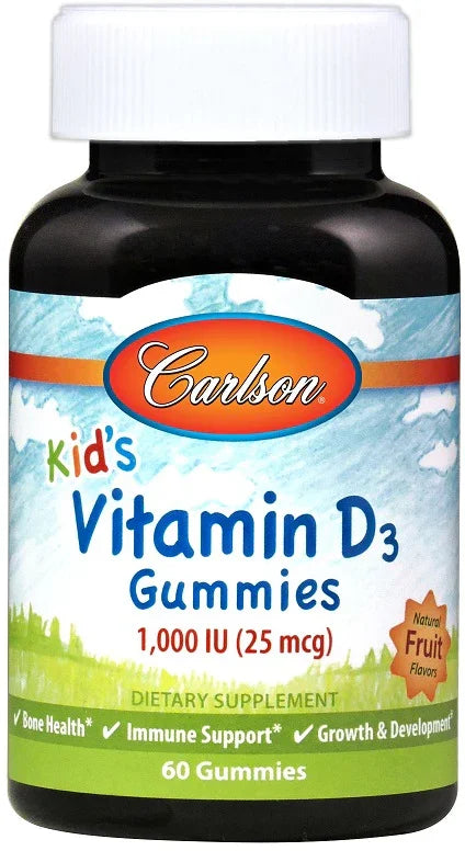 Carlson Labs Kid's Vitamin D3 Gummies, 1000 IU Natural Fruit - 60 gummies