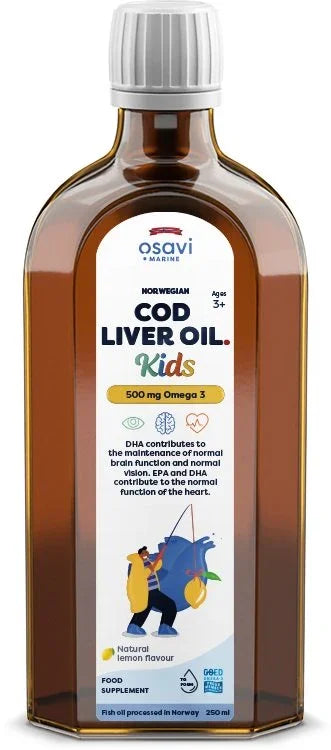 Osavi Norwegian Cod Liver Oil Kids, 500mg Omega 3 (Lemon) - 250 ml.