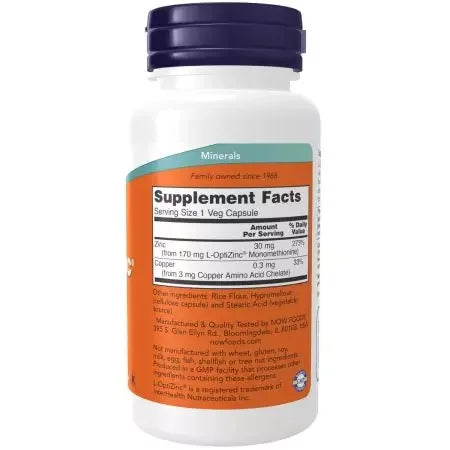 Now Foods LOptiZinc 30 mg 100 Veg Capsules