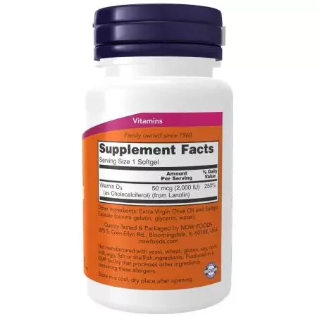 Now Foods Vitamin D3 2,000 IU Softgels