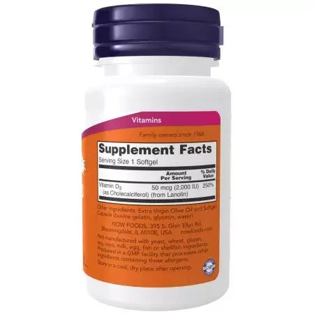 Now Foods Vitamin D3 2,000 IU Softgels