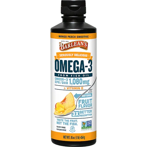 Omega-3 from Fish Oil, Mango Peach Smoothie, 1,080 mg, 16 oz (454 g) - welzo