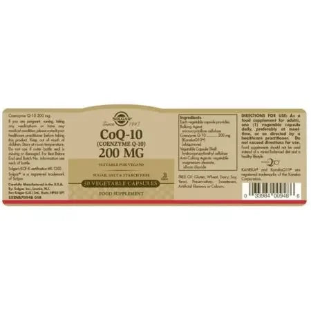 Solgar CoQ10 (Coenzyme Q10) 200 mg Vegetable Capsules Pack of 30
