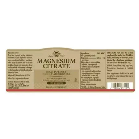 Solgar Magnesium Citrate Tablets Pack
