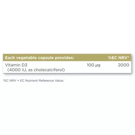 Solgar Vitamin D3 (Cholecalciferol) 4000 IU (100 ug) Vegetable Capsules Pack