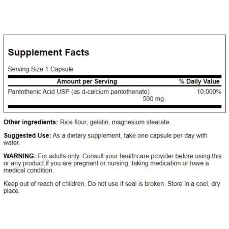 Swanson Pantothenic Acid 500mg 250 Capsules