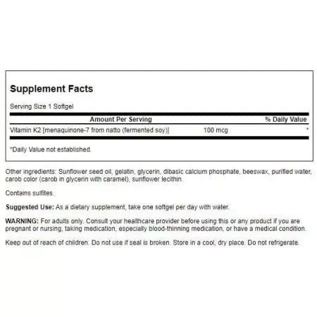 Swanson Vitamin K2 Natural 100 mcg 30 Softgels