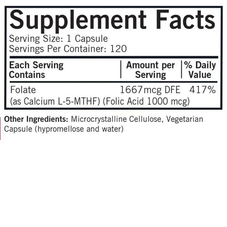 Kirkman Labs 5-MTHF (5-Methyltetrahydrofolate) 1 mg - Hypoallergenic - 120 caps