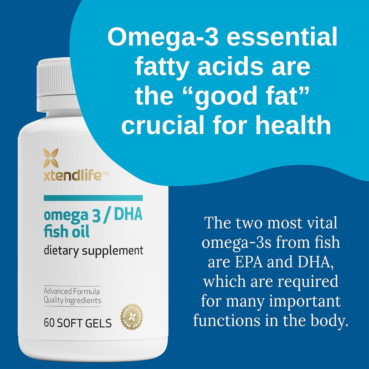 Xtendlife Omega 3 / DHA Plus (Formerly Omega 3 DHA Premium) 60 Gel Caps