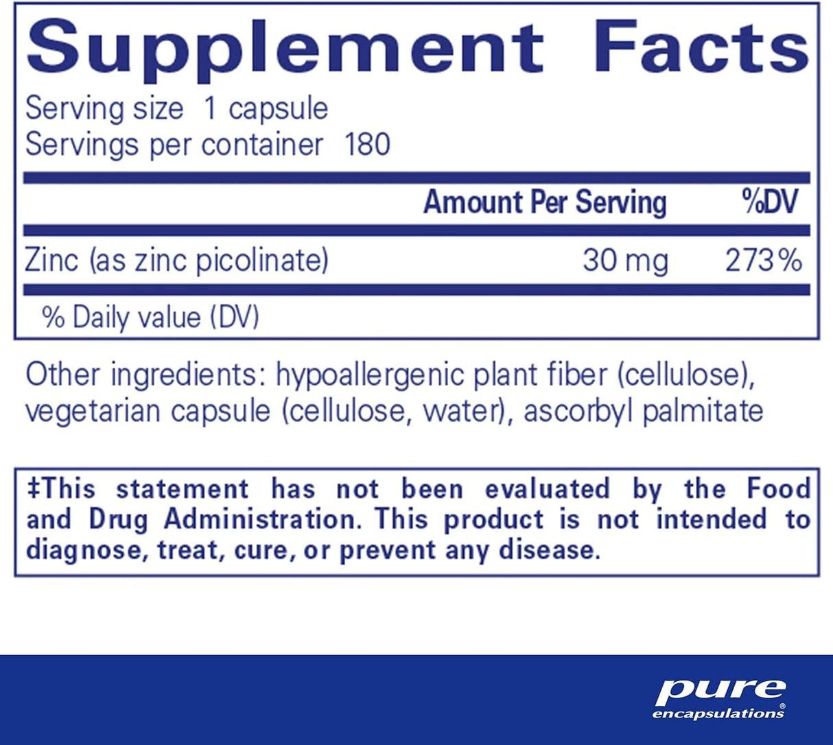 Pure Encapsulations - Zinc 30 - 180 vcaps