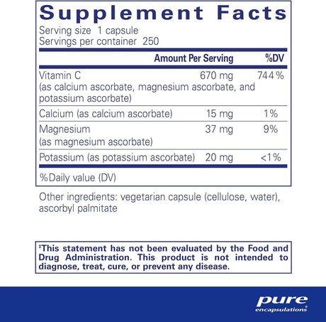 Pure Encapsulations Buffered Ascorbic Acid, 250 Capsules