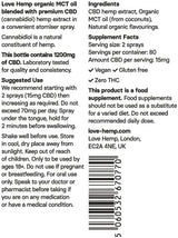 Love Hemp® CBD Oil Atomiser Spray, Peppermint, 1,200mg CBD (30ml)