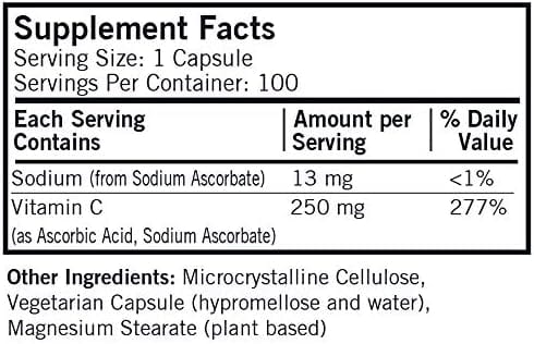 Kirkman Laboratories - Vitamin C 250mg, Hypoallergenic, 100 Capsules