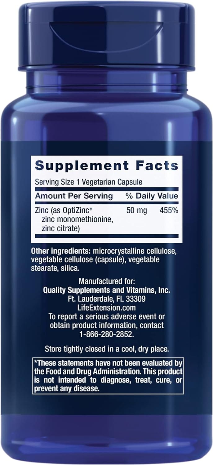 Life Extension Zinc Caps, High Potency, 50mg, 90 Capsules