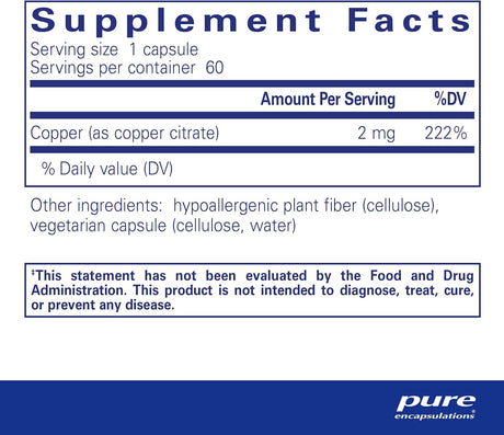 Pure Encapsulations Copper (citrate) 60 capsules