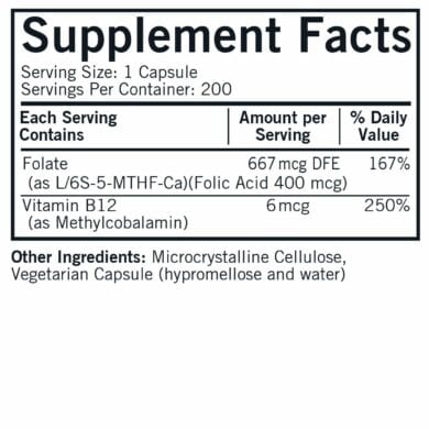 Kirkman Labs - 5-MTHF 667 mcg DFE with B12, 200 Capsules