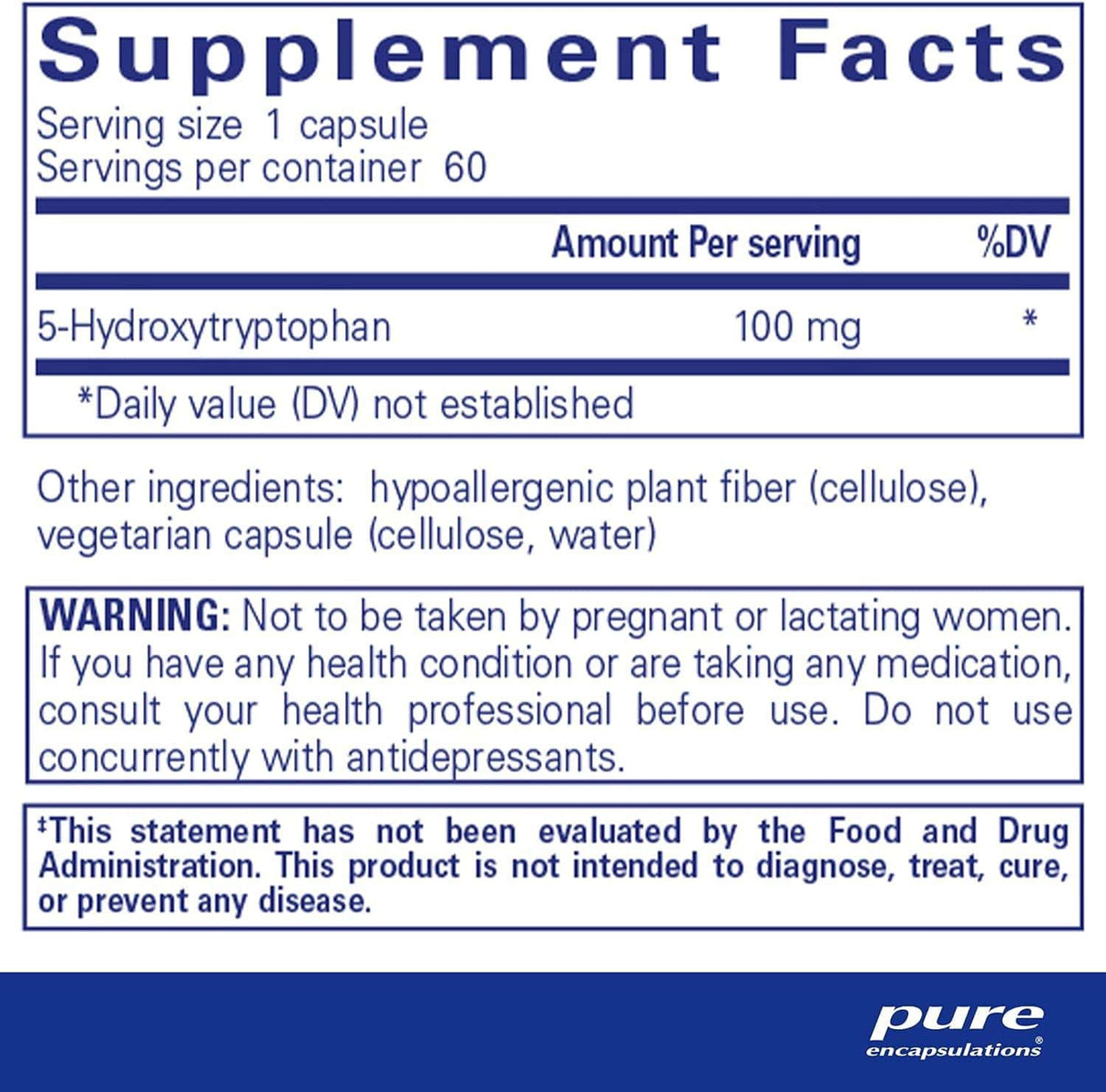 5-HTP 100 mg 60 veg capsules - Pure Encapsulations - welzo