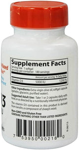 Doctor's Best Vitamin D3 125mcg (5000 IU), 180 Softgels