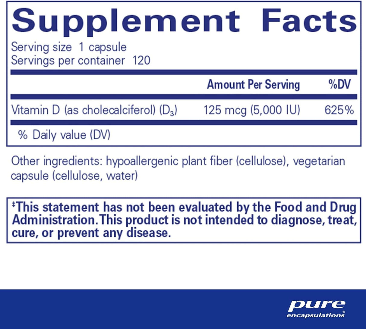 Pure Encapsulations Vitamin D3 5000 IU, 120 Capsules