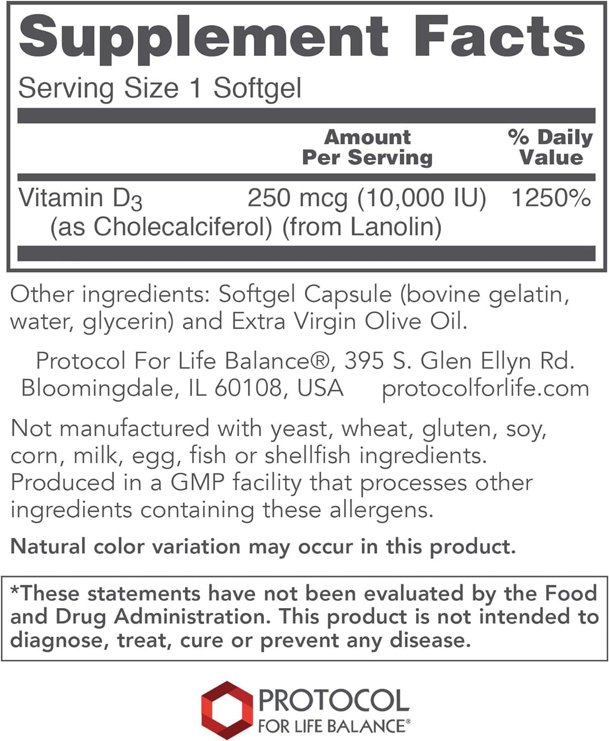 Protocol For Life Balance Vitamin D3 10,000 IU - 120 Softgels