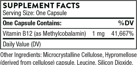 Thorne Vitamin B12 (Methylcobalamin) 1mg, 60 Capsules