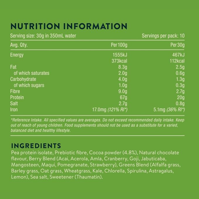 Nuzest Protein Plus Greens + Berries Cocoa - 300g