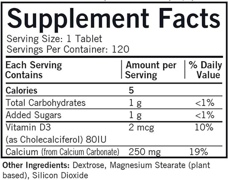 Kirkman Labs Calcium, 250 mg with Vitamin D3, 120 Chewable Tablets