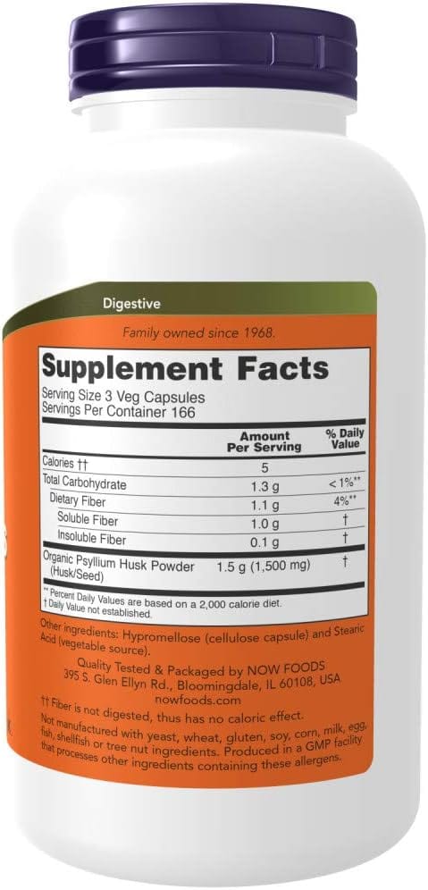 Now Foods Psyllium Husk Caps 500mg, 500 Capsules