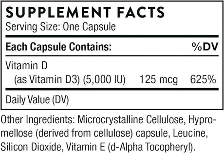 Thorne Research D-5000 (Vitamin D3) 60 Vegetarian Capsules