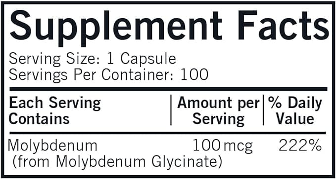 Kirkman Laboratories Molybdenum 100mcg (Hypoallergenic), 100 Capsules