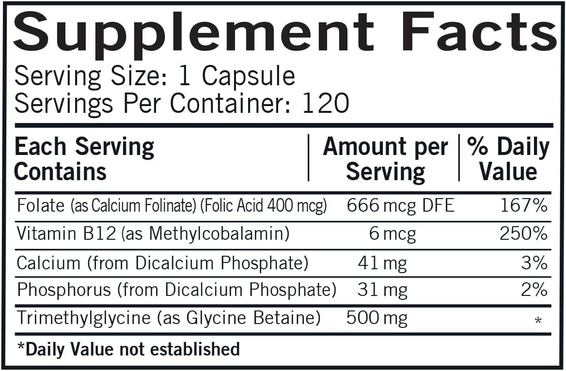 Kirkman Laboratories TMG with Folinic Acid and Methyl B12, 500mg, 120 Capsules