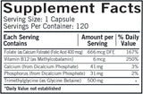 Kirkman Laboratories TMG with Folinic Acid and Methyl B12, 500mg, 120 Capsules