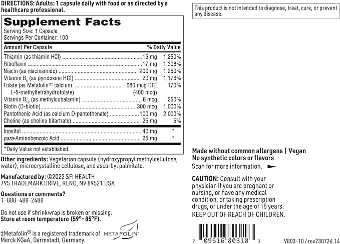 Klaire Labs B Complex Plus, 100 Capsules