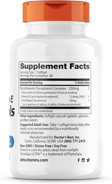 Doctor's Best Vitamin E Tocotrienols with TocoGaia Ultra 50mg, 60 Softgels