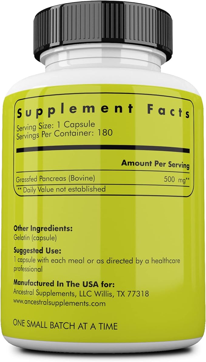 Ancestral Supplements Grass Fed Beef Pancreas, 180 Capsules