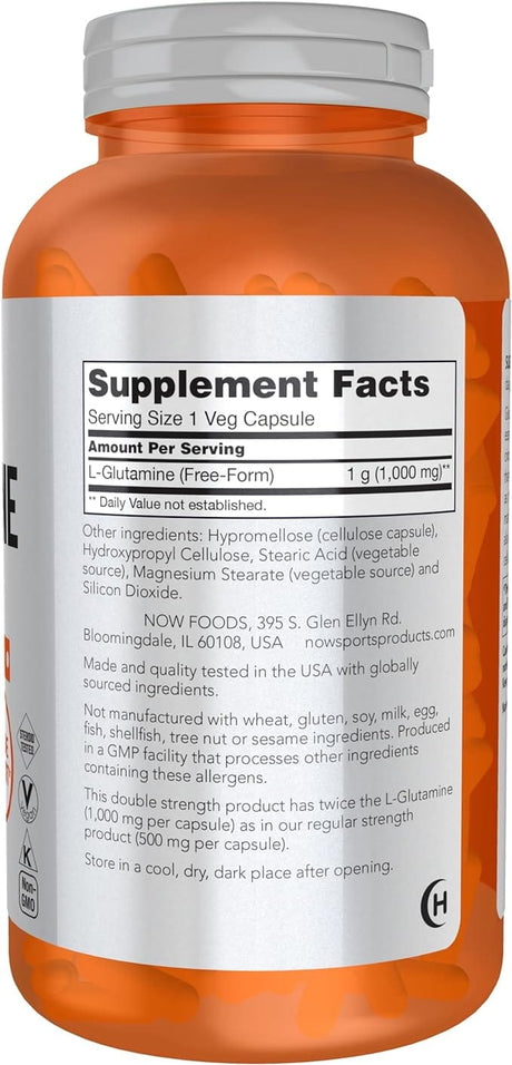 Now Foods L-Glutamine, Double Strength, 1,000 mg, 240 Capsules