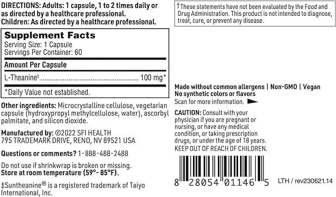 Klaire Labs L-Theanine 100mg, 60 Capsules